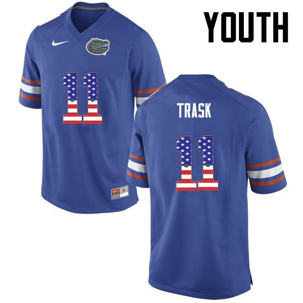 NCAA Florida Gators Kyle Trask Youth #11 USA Flag Fashion Nike Blue Stitched Authentic College Football Jersey LDP2764JM